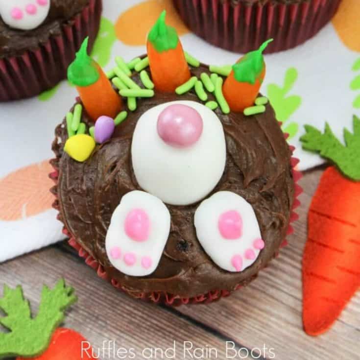 close up of one bunny cupcake for Easter