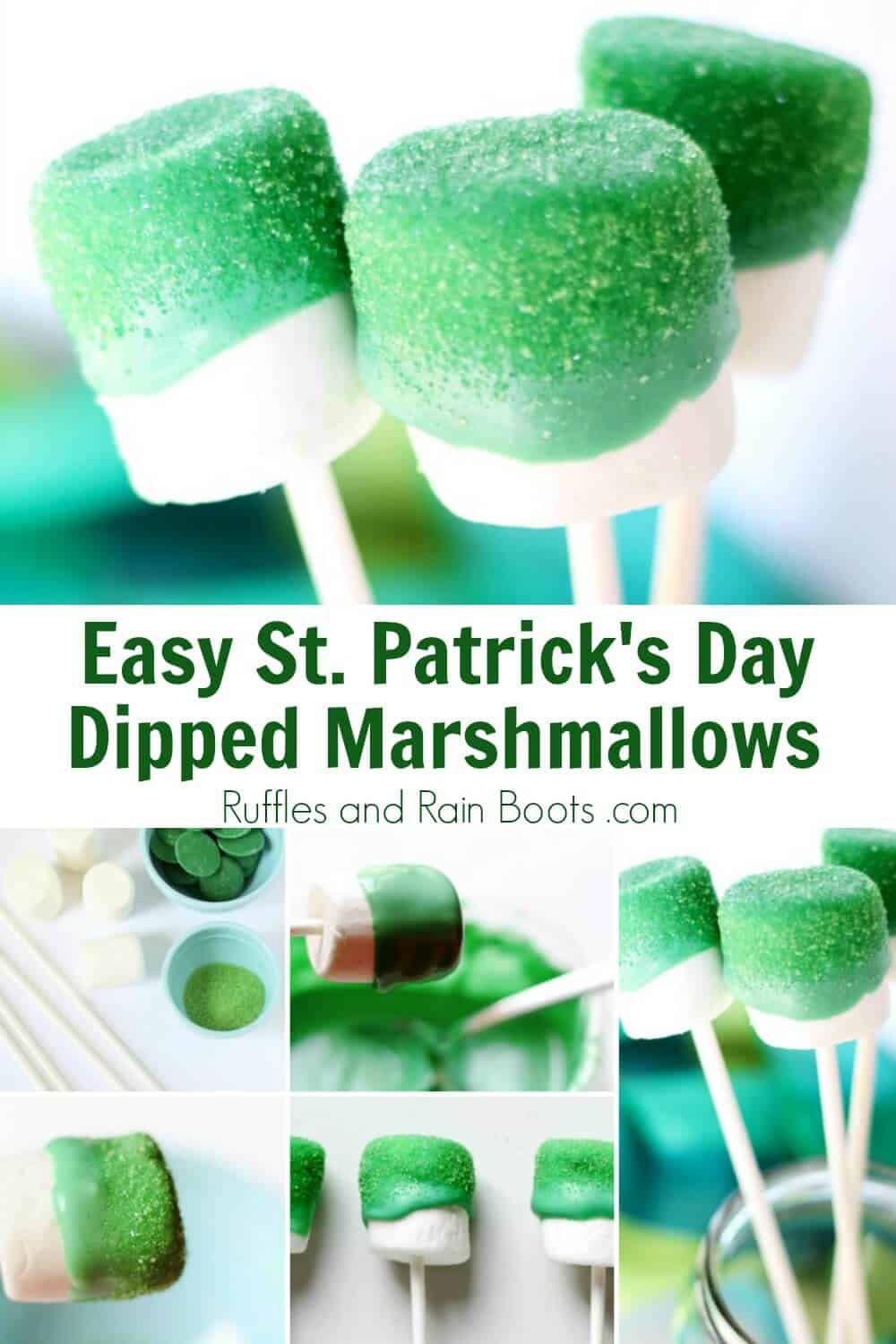 photo collage with text which reads easy st patricks day dipped marshmallows