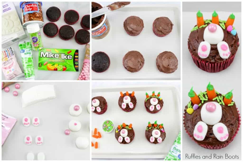 step by step instructions for making bunny cupcakes for Easter