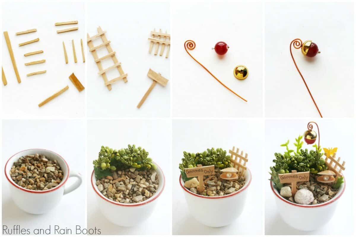how to make a Gnome Teacup Garden photo collage of steps