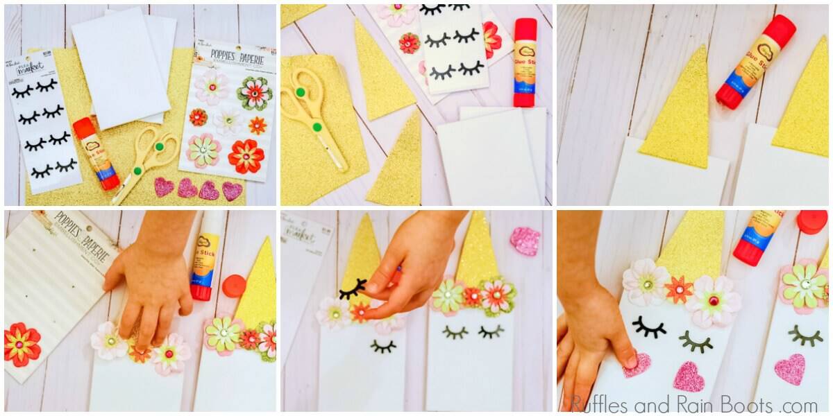 step by step picture instructions to make unicorn canvas craft for kids