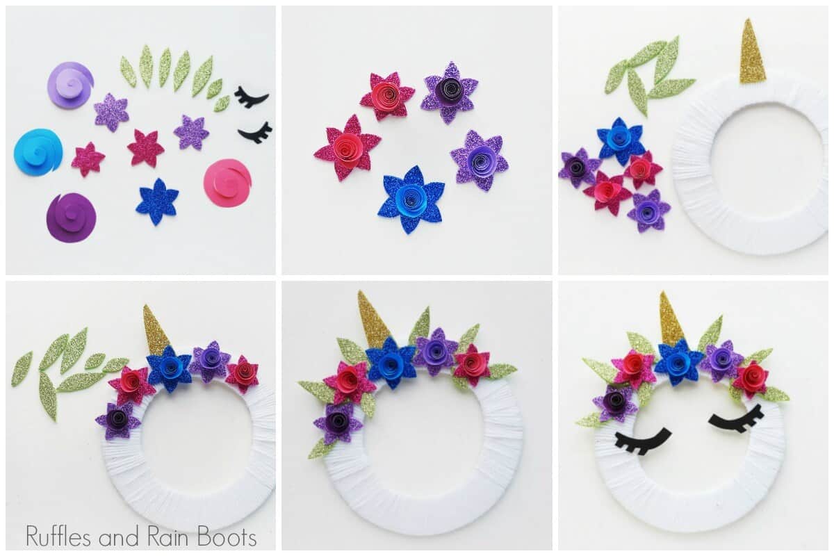 how to make a unicorn wreath photo tutorial collage