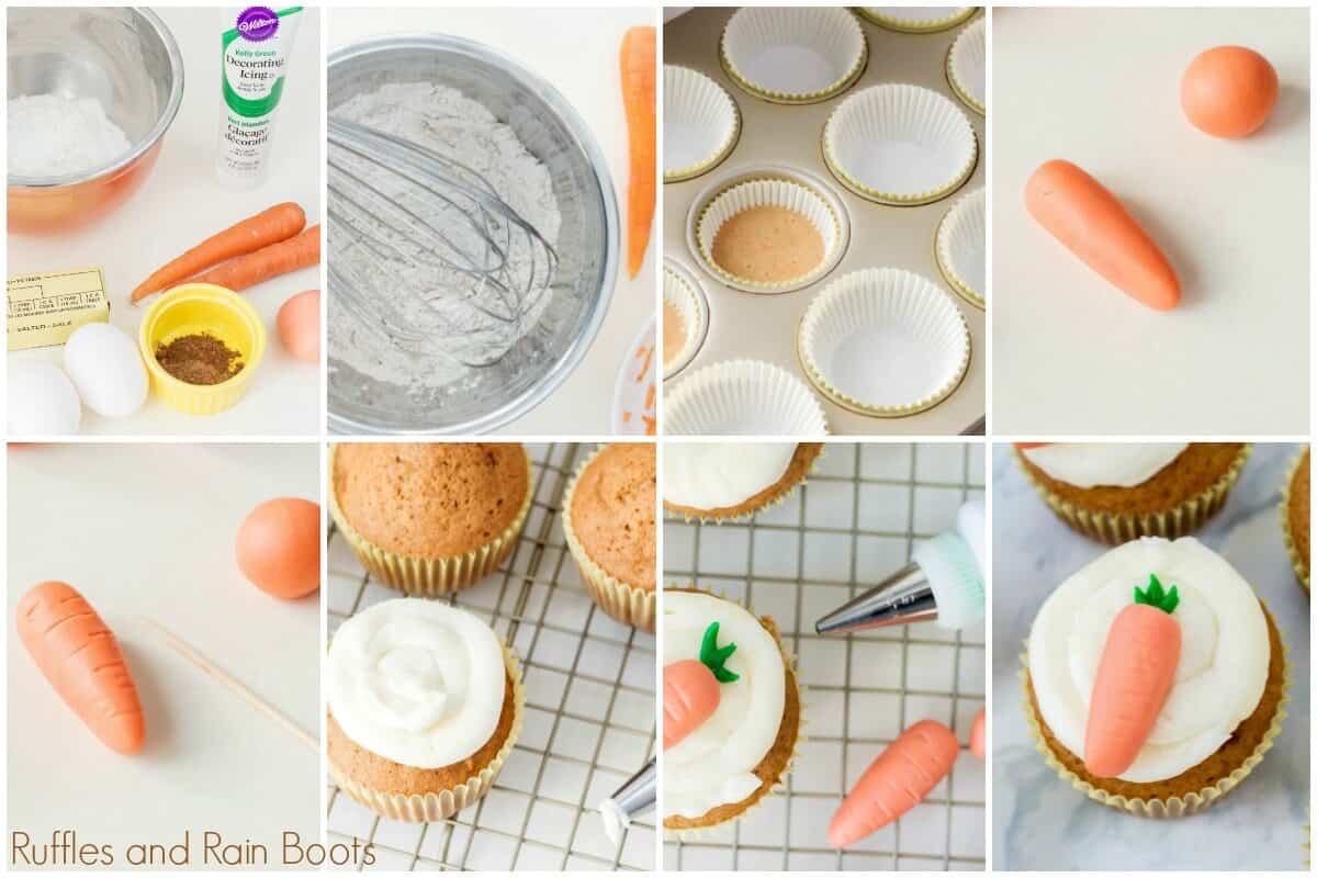 step by step picture directions to make carrot cupcakes for Easter