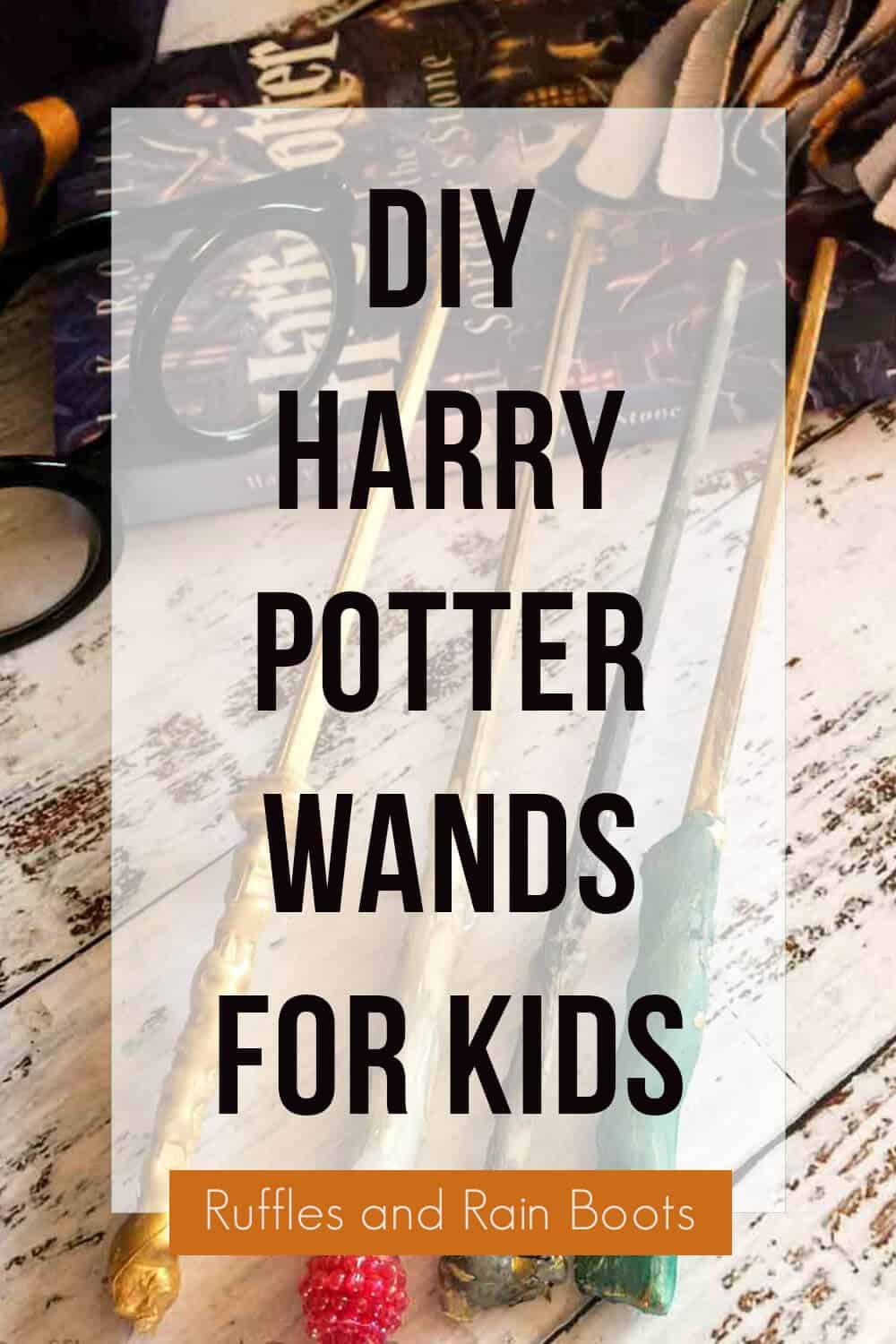 photo of Harry Potter wands craft with text overlay which reads DIY harry potter wands for kids