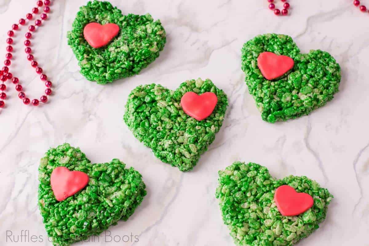 recipe for grinch rice krispies on a white background