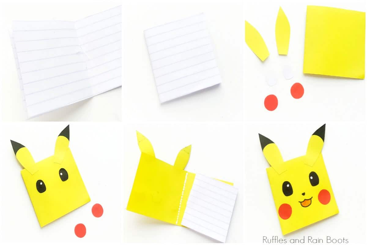 photo collage of how to make pokemon notebooks easily
