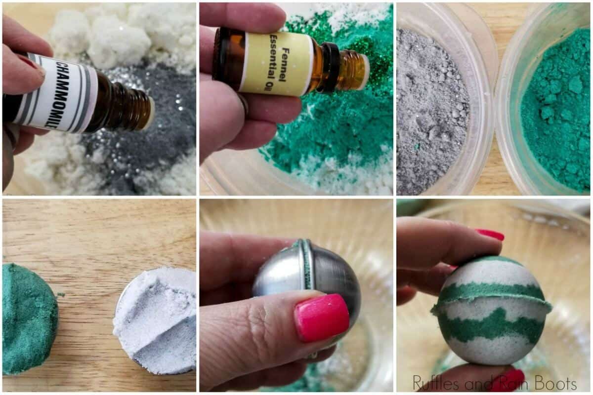 photo tutorial of how to make harry potter slytherin bath bombs