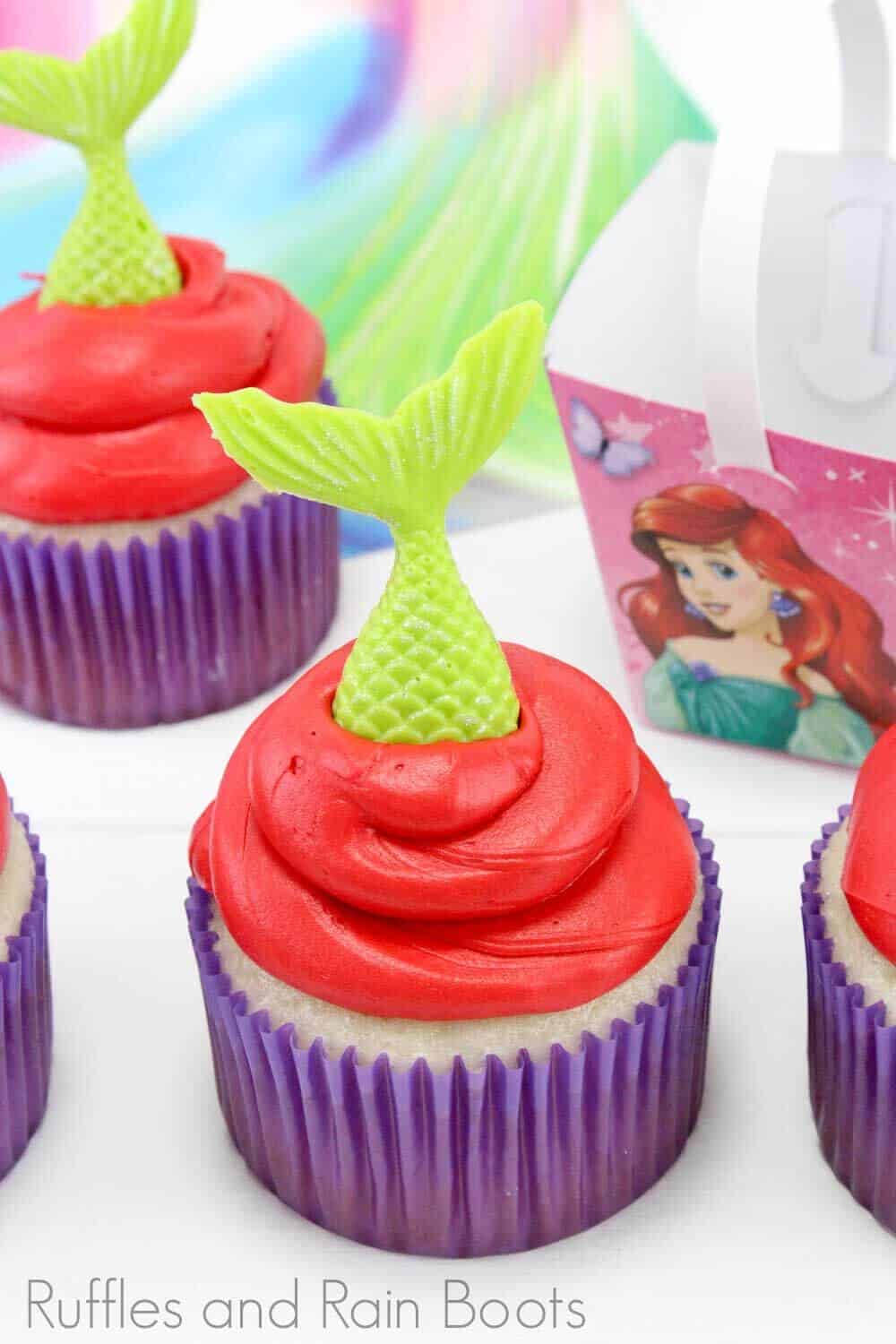 red and purple quick mermaid style cupcakes on a white background