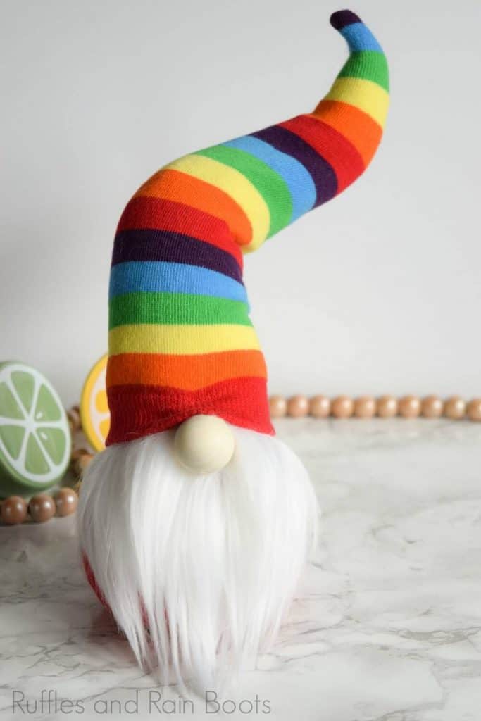 summer rainbow gnome with a bendy hat