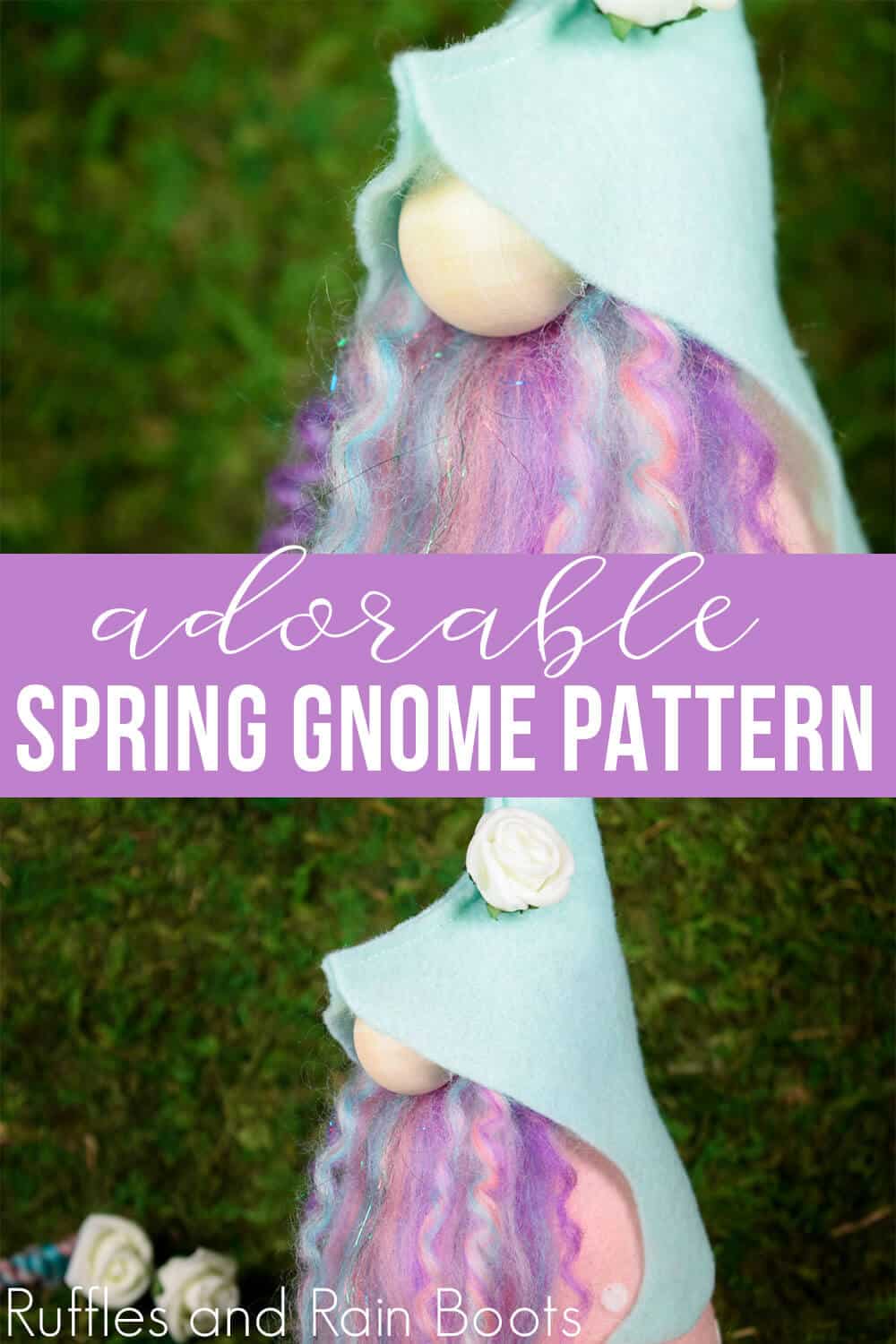 photo collage of elfin gnome pattern with text which reads adorable spring gnome pattern