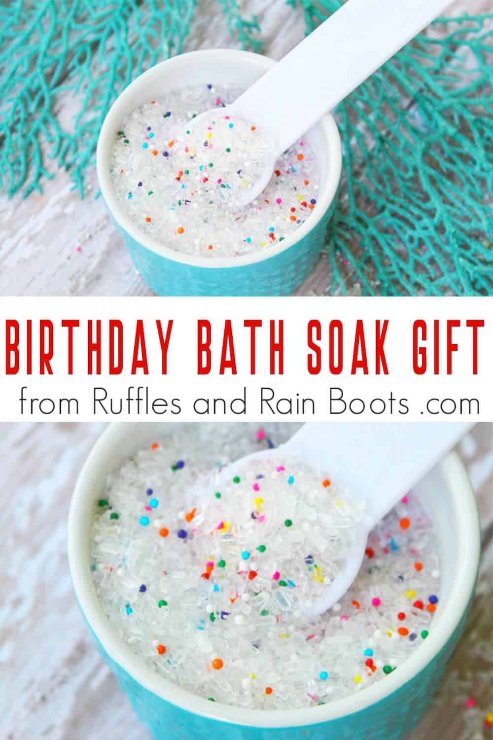 photo collage with text which reads birthday bath soak gift
