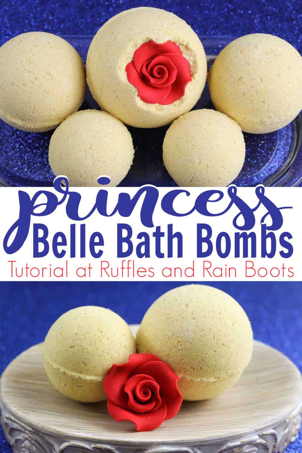 photo collage with text which reads princess belle bath bombs