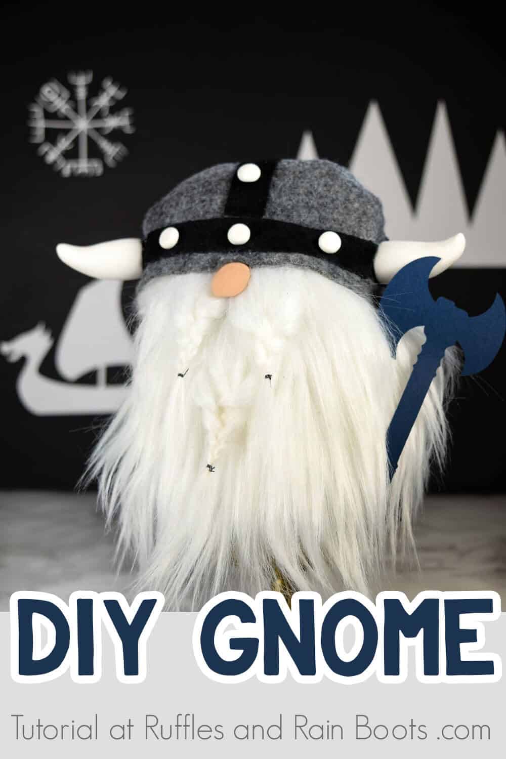 Viking gnome on dark background with text which reads DIY gnome