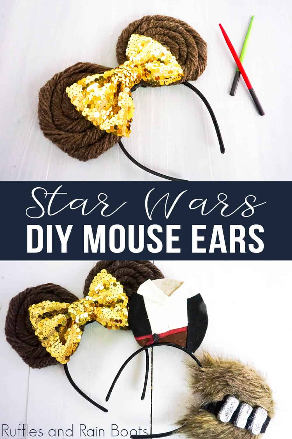 photo collage of star wars mickey ears for kids with text which reads star wars diy mouse ears