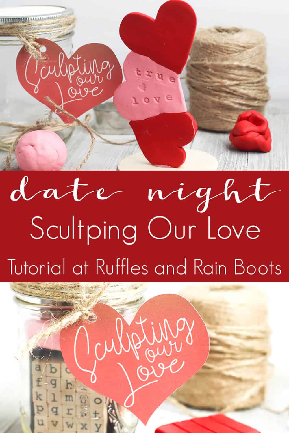 photo collage of date night ideas for couple gift jar with text which reads date night sculpting our love