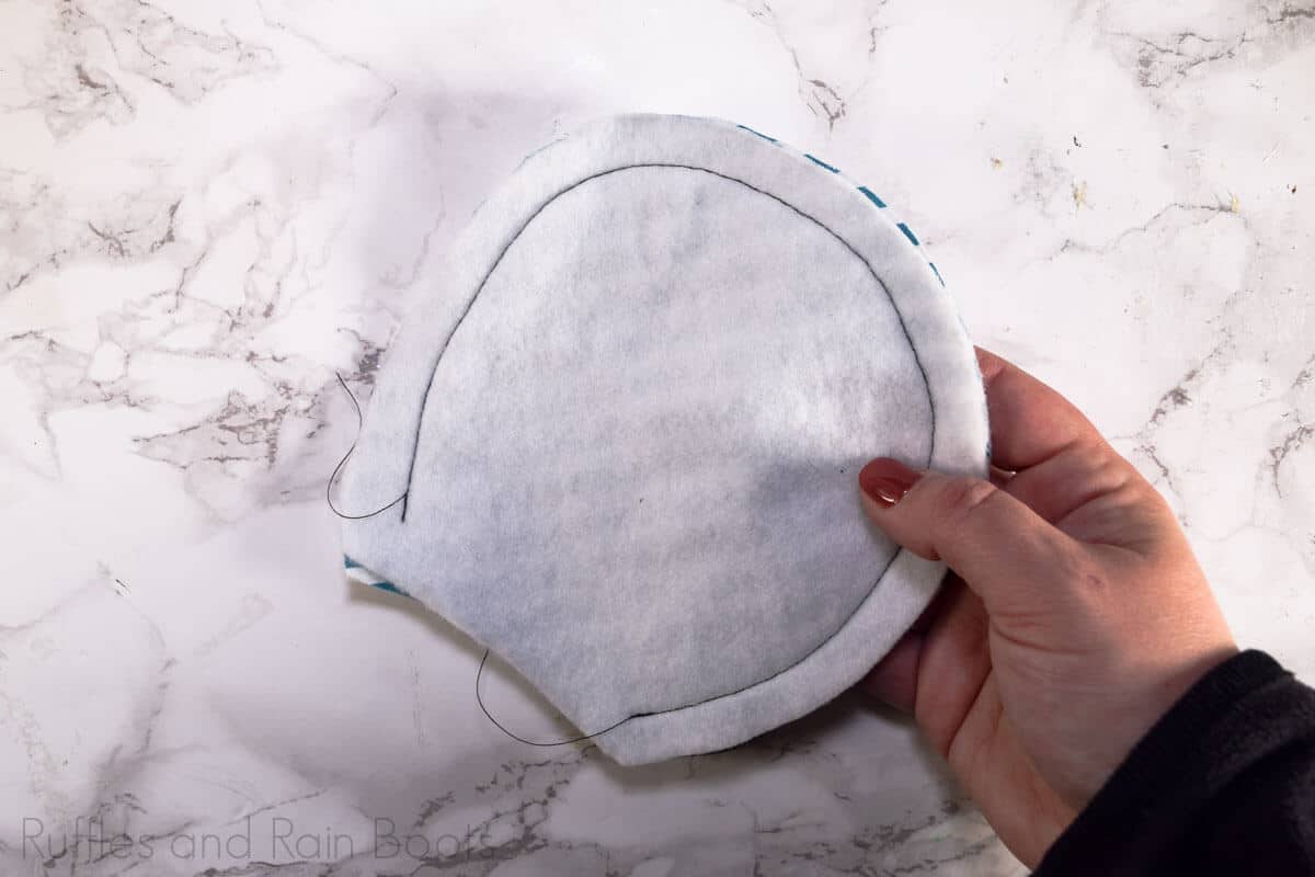 3 sew along the sewing line and leave the bottom of the mickey mouse ears open