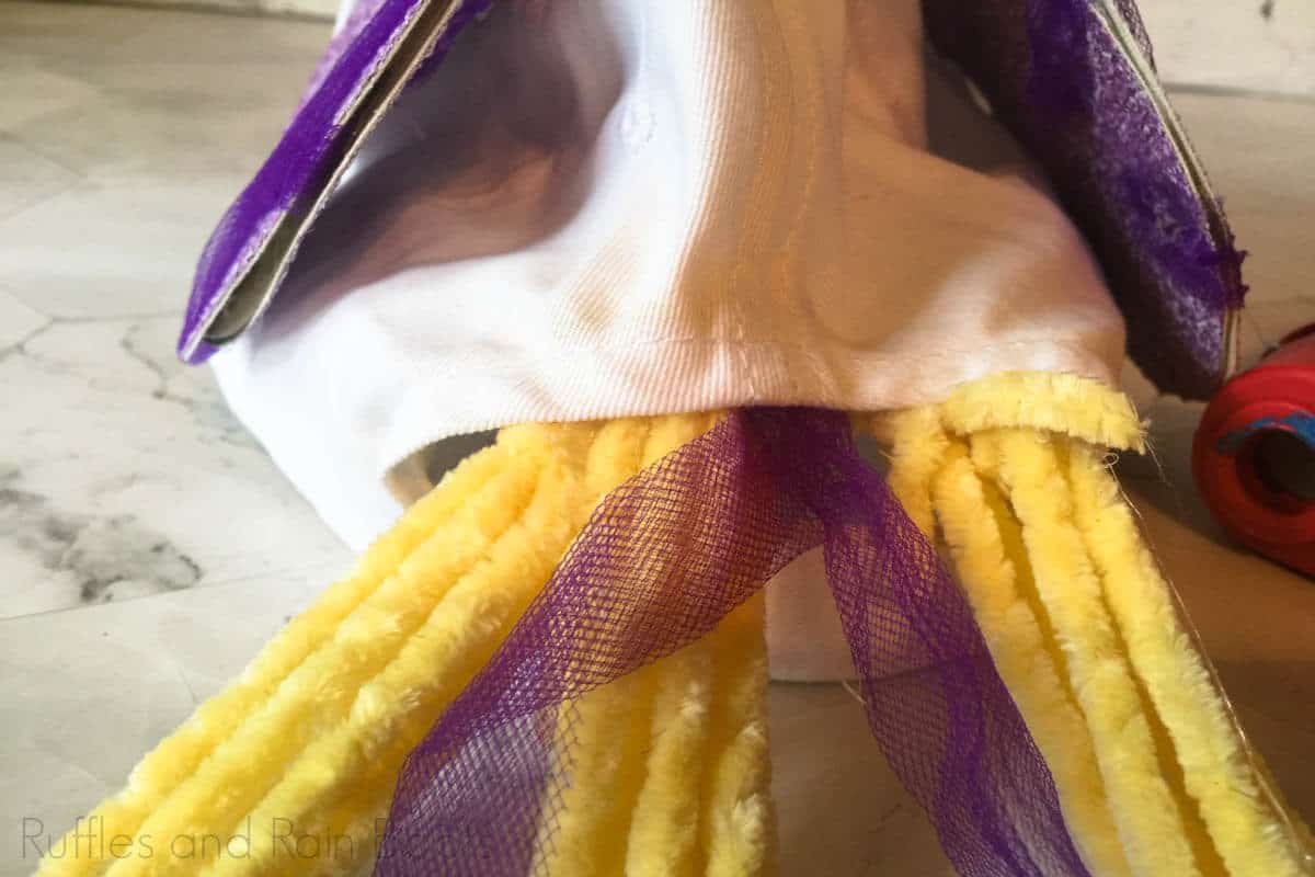 add ribbon and separate into sections to make braid for rapunzel mickey ears hat