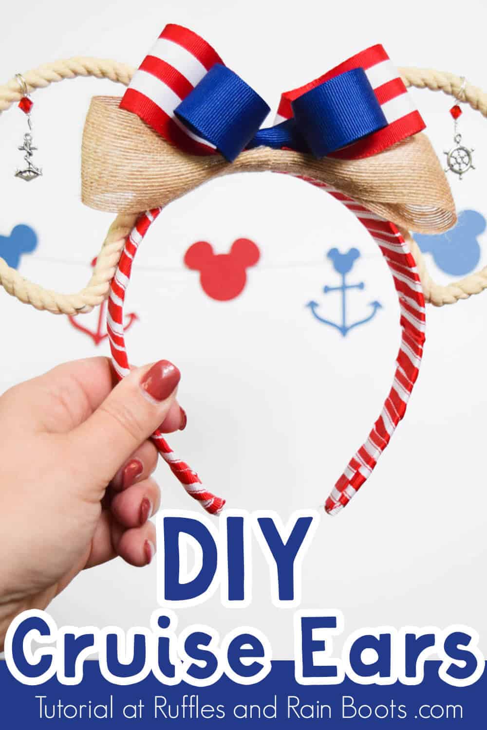 red white and blue rope Disney cruise ears on white background with cruise SVG cut outs