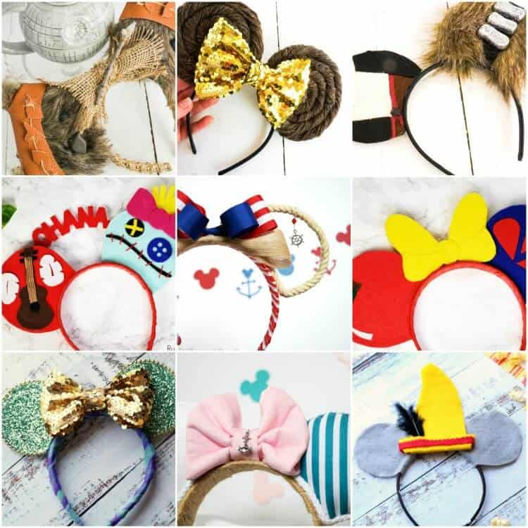 square collage of creative and unique DIY Mickey ears and Minnie ears for Disney vacation