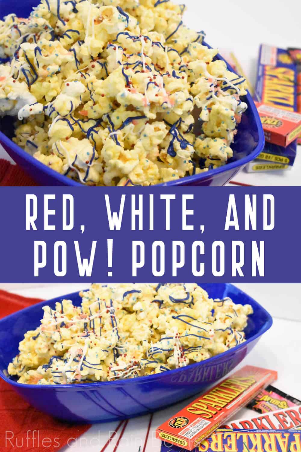 collage of popcorn for Independence Day with candy and pop rocks