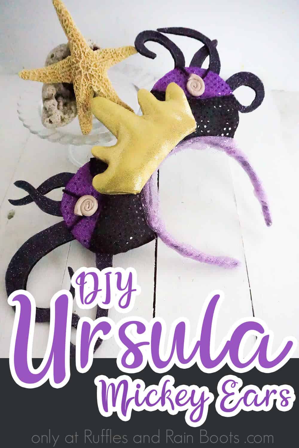 side view of disney villain mickey ears ursula with text which reads diy ursula mickey ears
