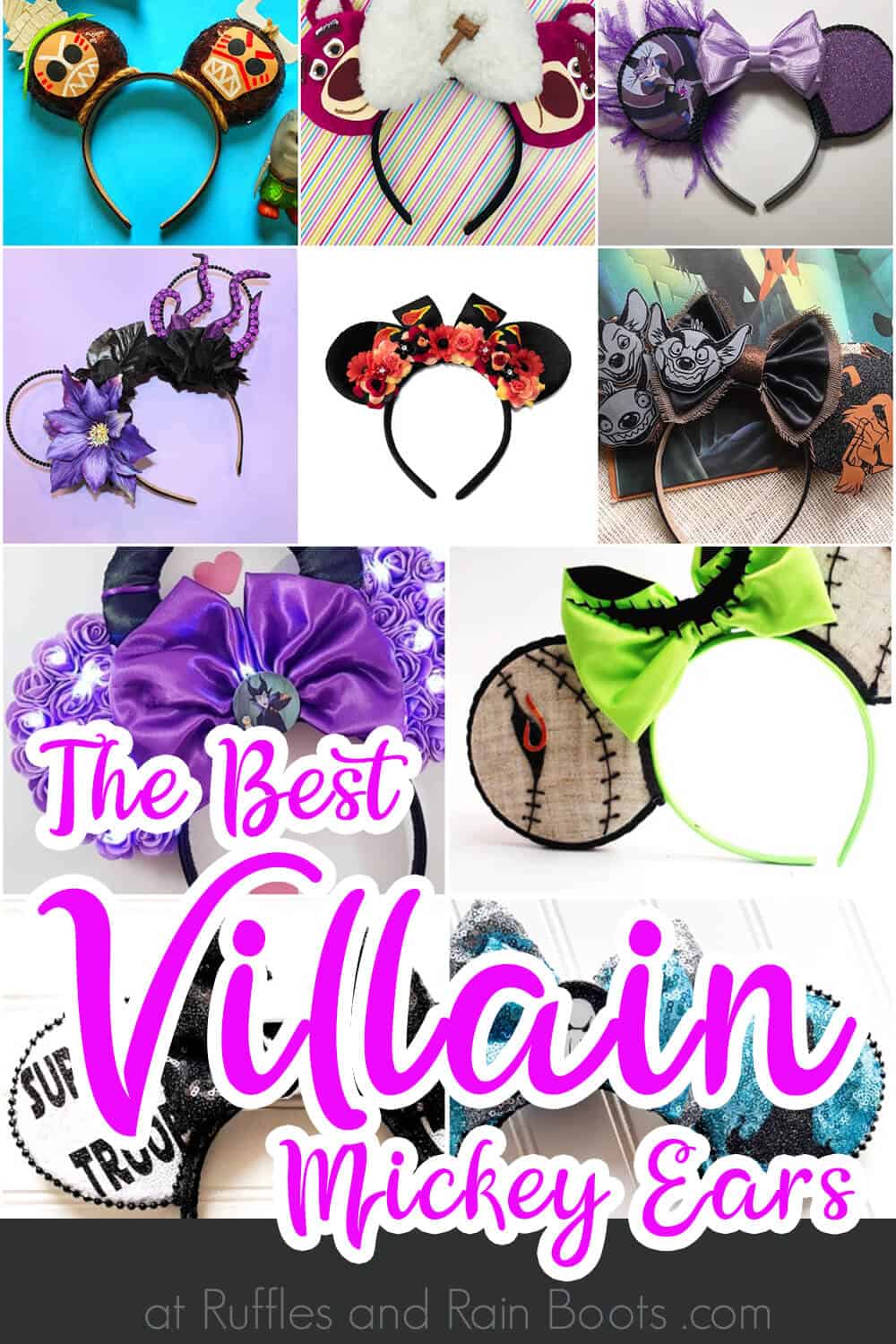 photo collage with text which reads the best villain mickey ears