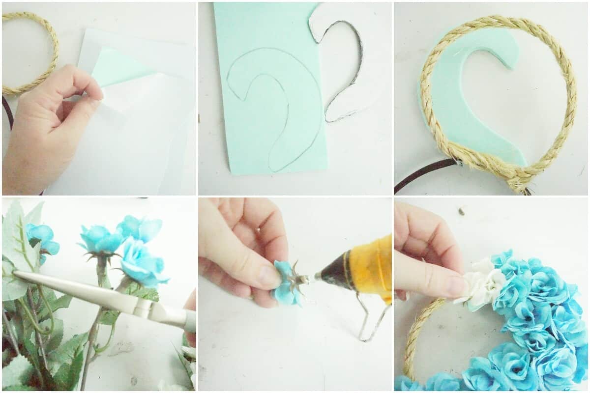 photo collage tutorial of how to make floral moana minnie ears