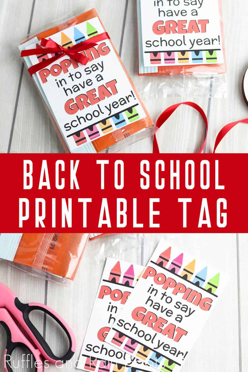 photo collage of Back to School Popcorn Tag with text which reads back to school printable tag
