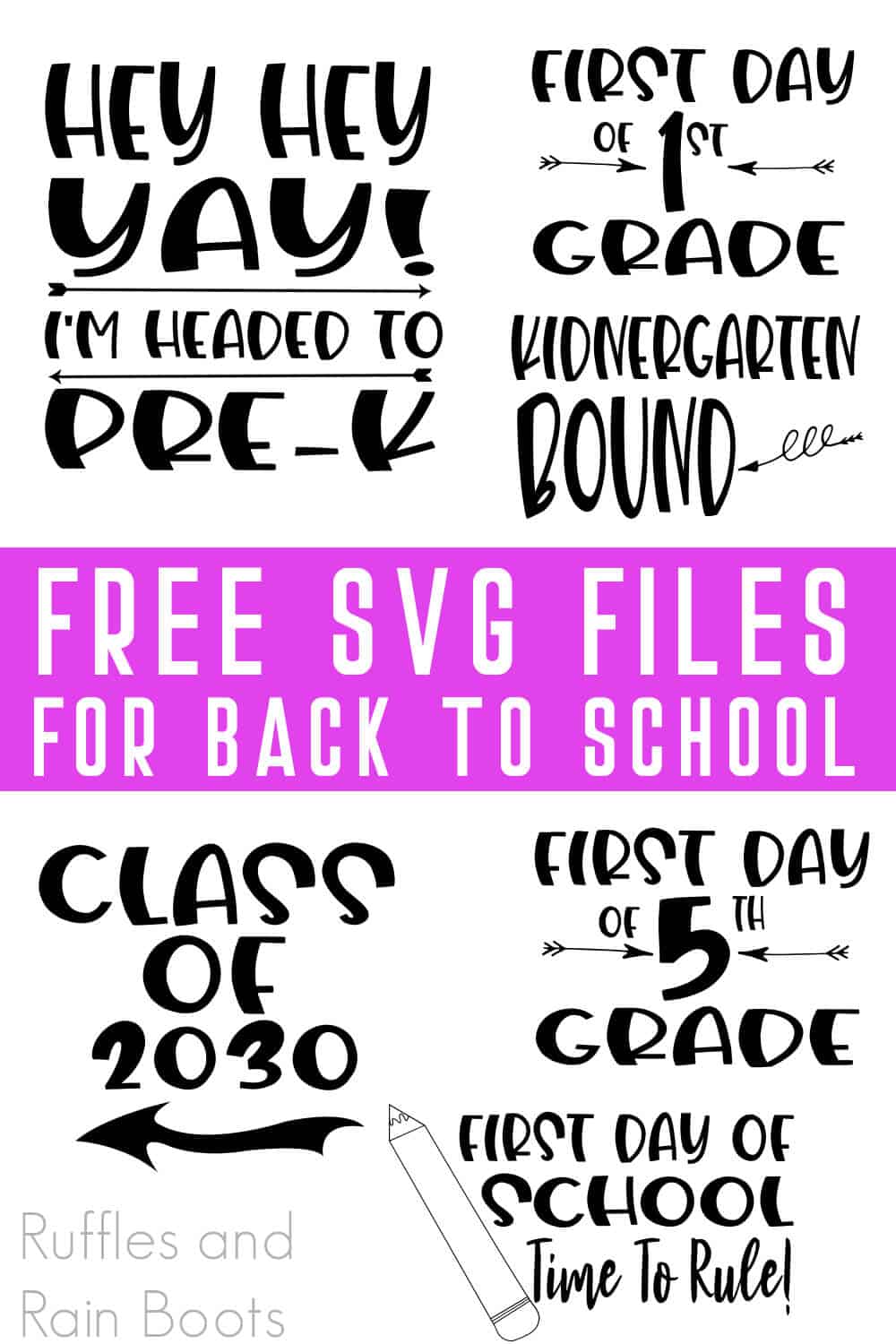 collage of back to school cut files with text which reads free svg files for back to school