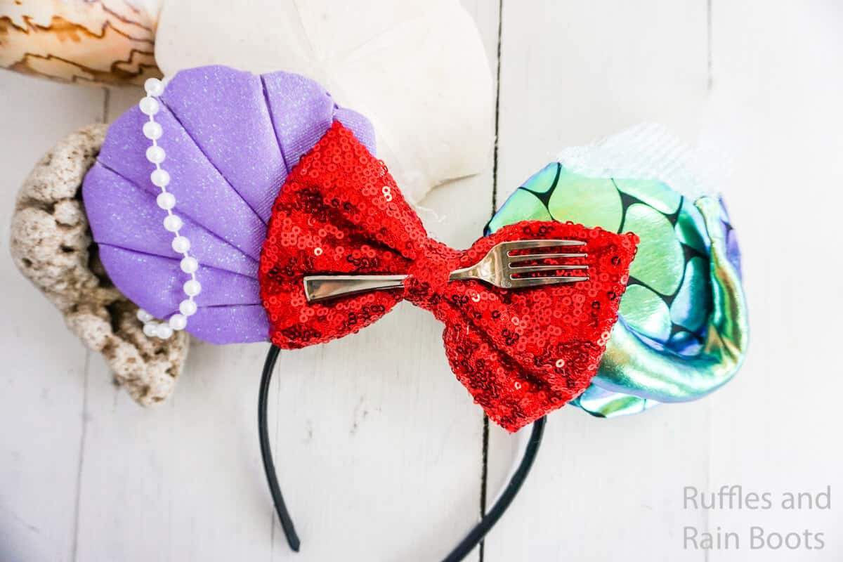 easy ariel mickey ears for disney on a white wood background
