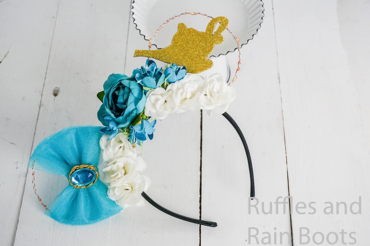 floral princess jasmine mickey ears with lights on a white background