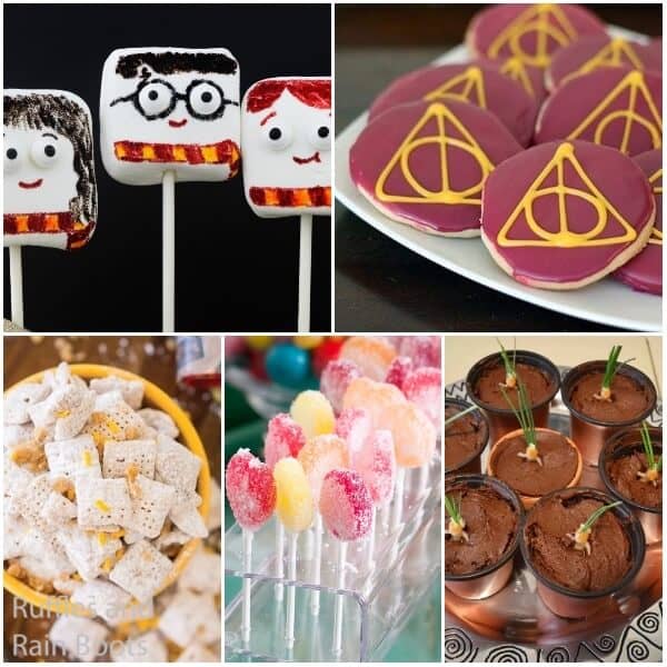 photo collage of harry potter snacks for fans