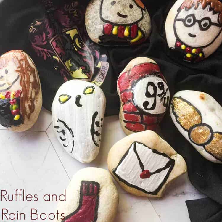 Harry Potter stones stone or painted rocks on white marble background