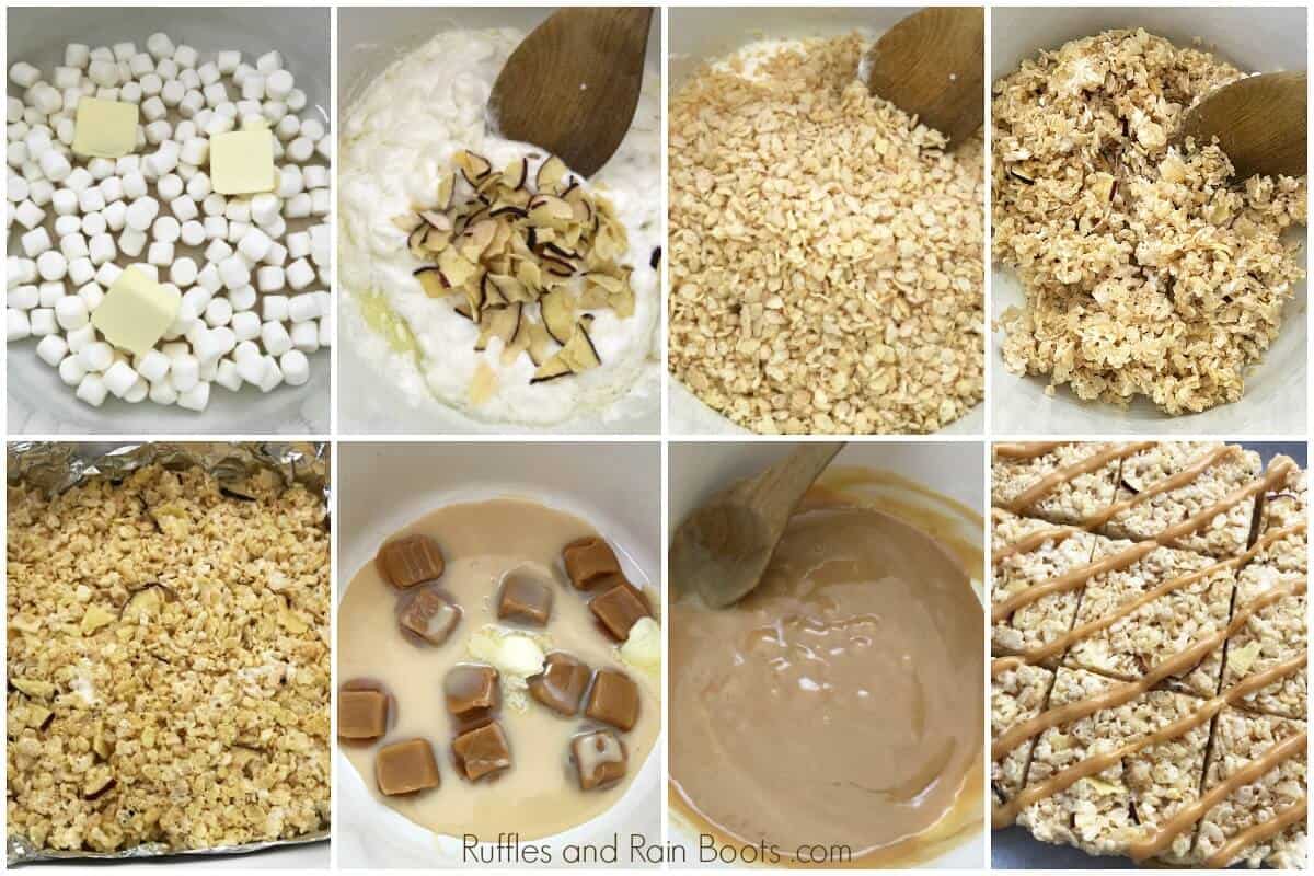photo collage of How to Make Caramel Apple Rice Krispies Treats for Fall