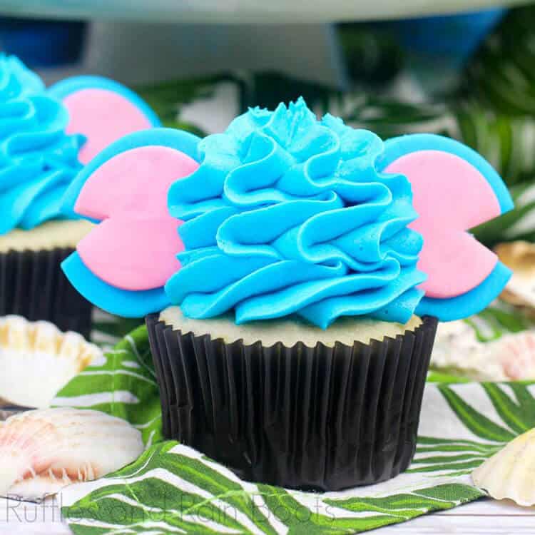 Disney Inspired Stitch Cupcakes from Lilo and Stitch on tropical background
