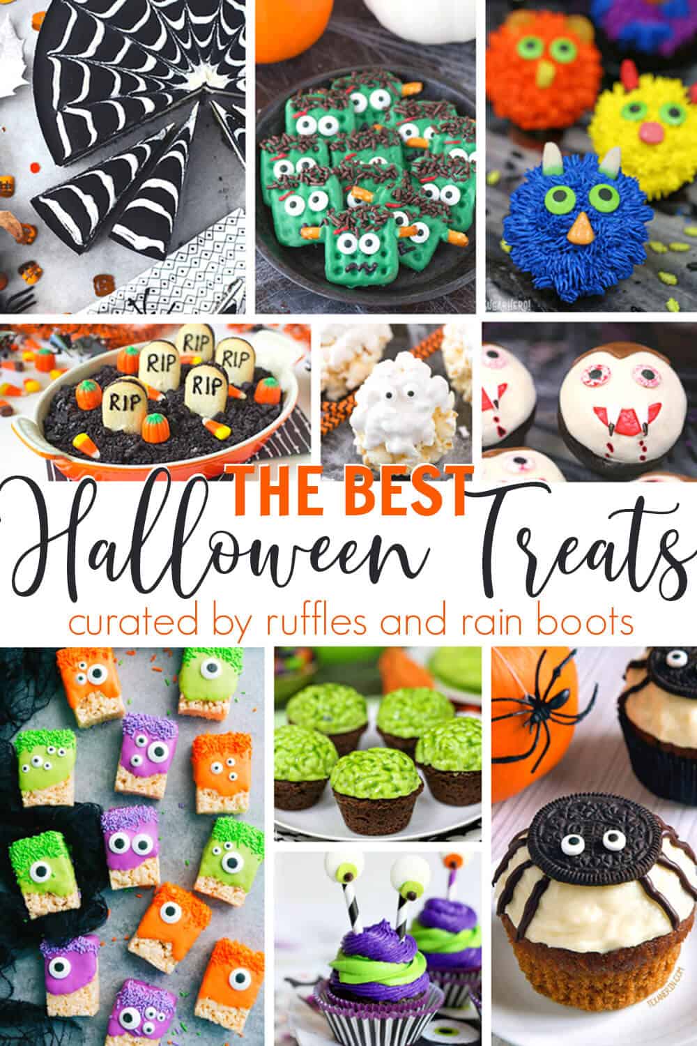 photo collage of halloween snack ideas with text which reads The Best Halloween Treats for Party Food