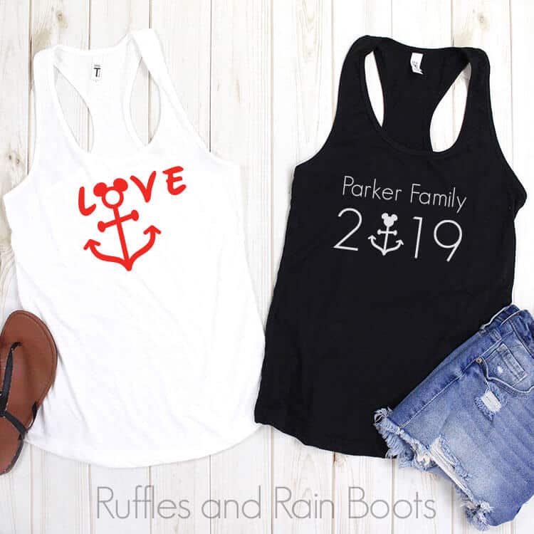 Disney Cruise SVG for Free on a black and white tank top on a white background