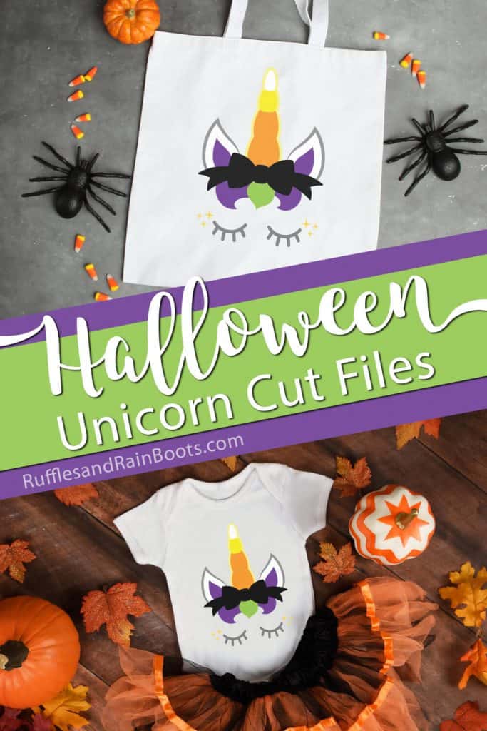 photo collage of unicorn dressed up for halloween with text which reads halloween unicorn cut files