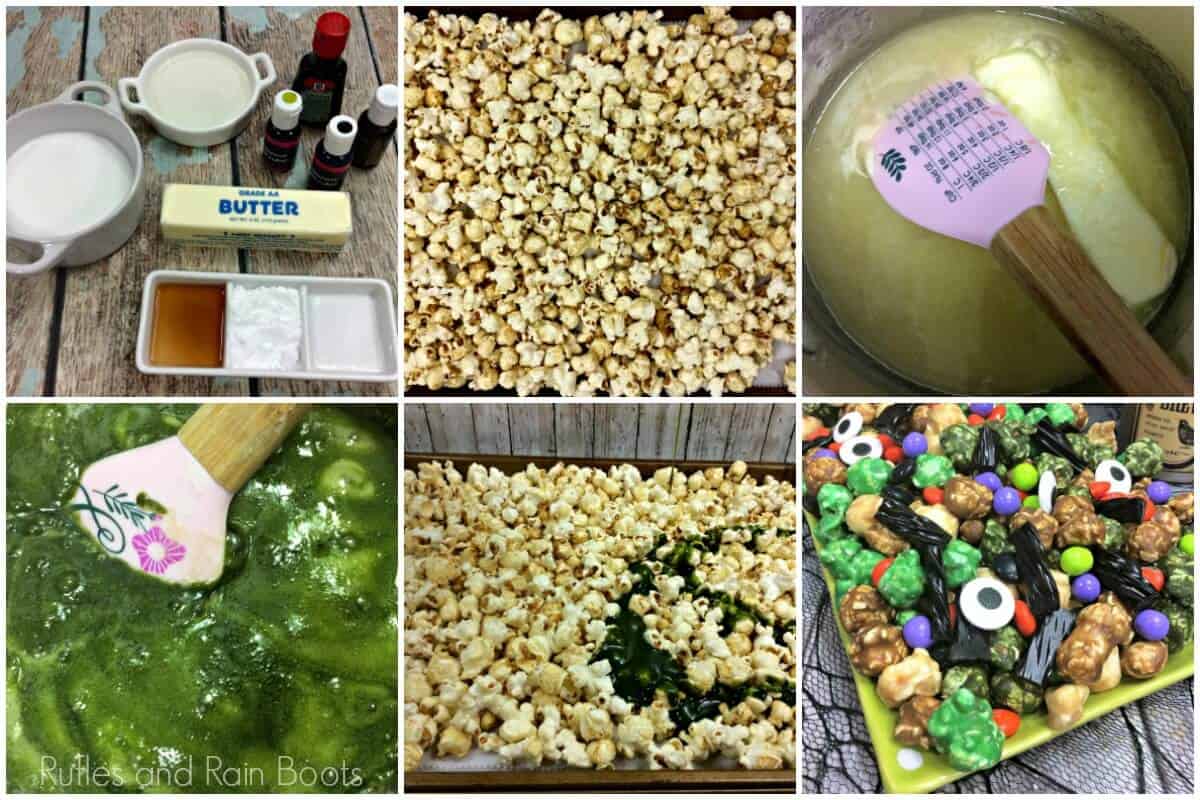 photo collage of how to make Halloween popcorn