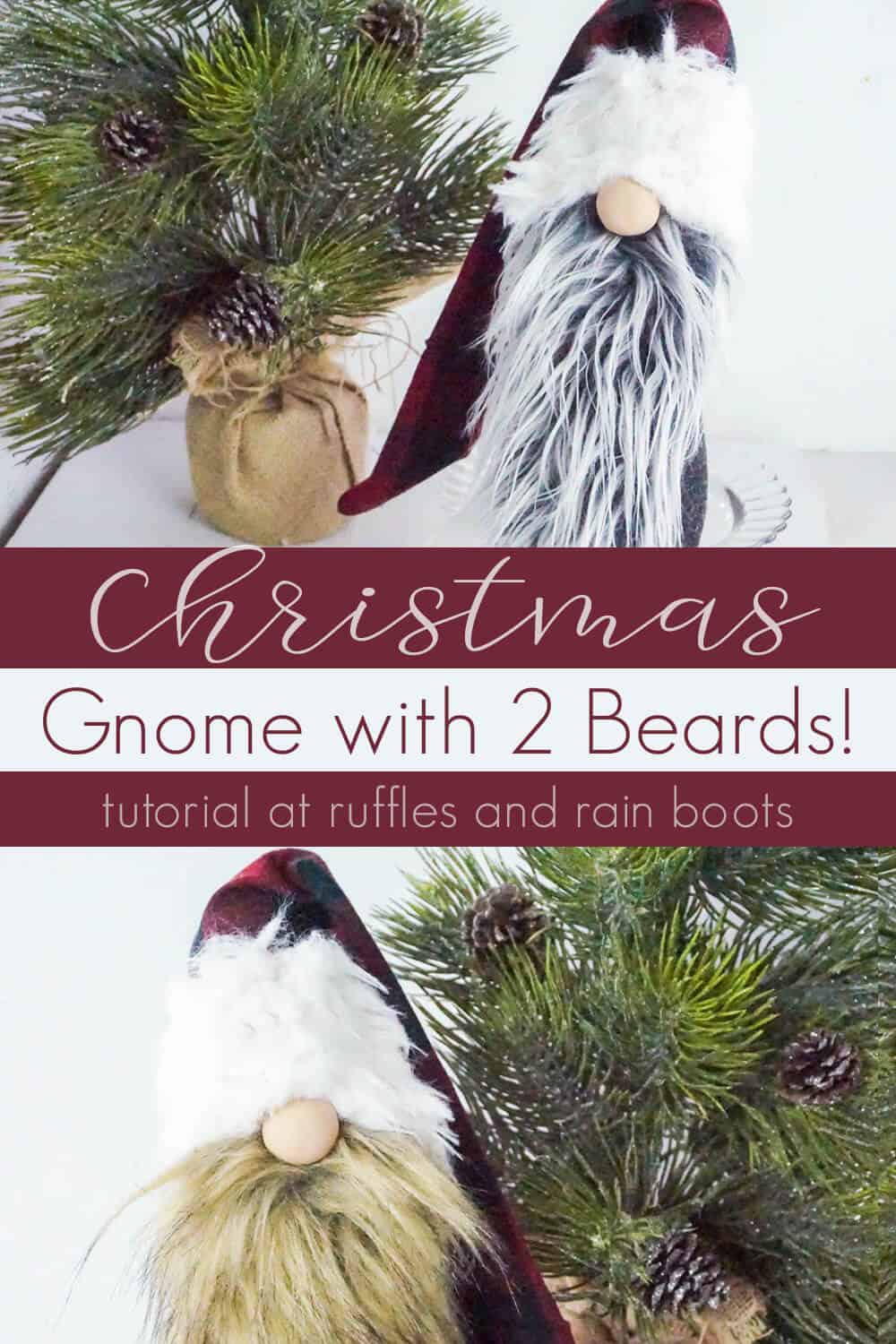 photo collage of how to make a Christmas gnome with 2 beards with text which reads christmas gnome with 2 beards!