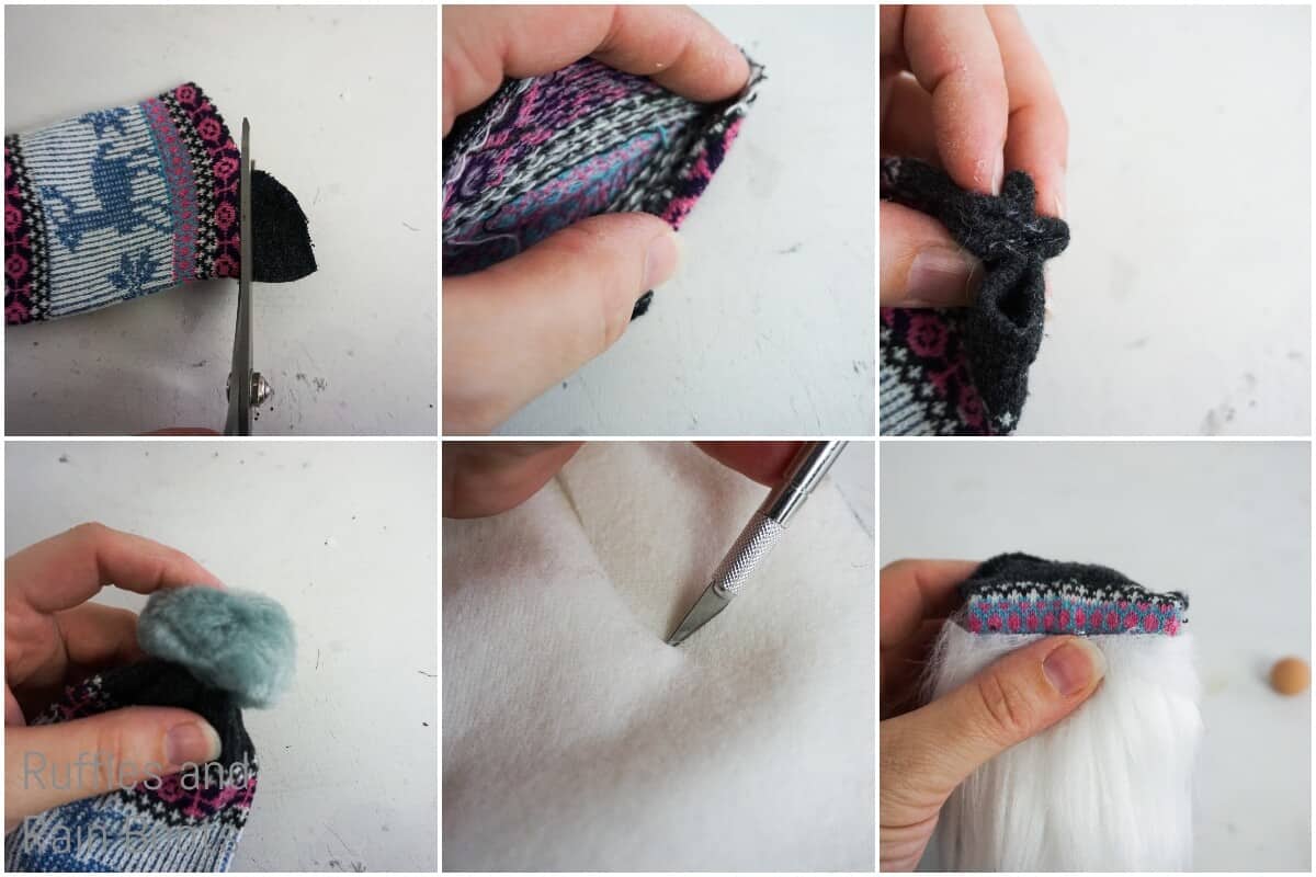 photo tutorial of how to make a ugly christmas sock gnome