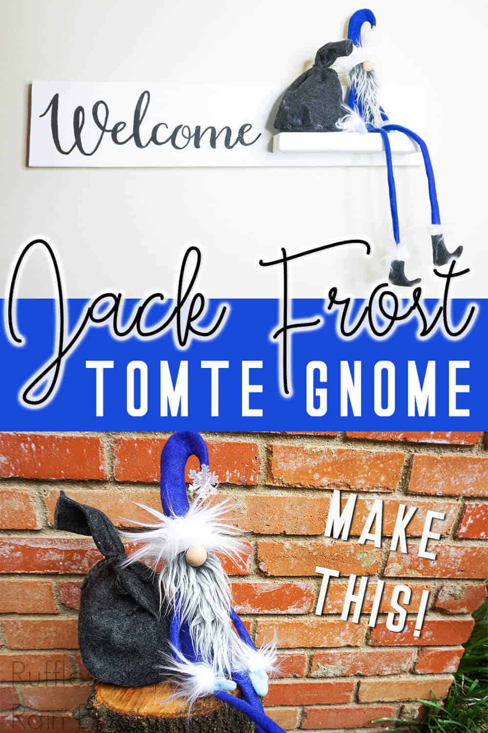 photo collage of winter gnome with text which reads jack frost tomte gnome make this!
