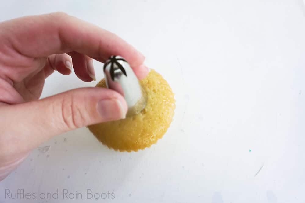 step 4 how to make grinch cupcakes make a well in the cupcake tops