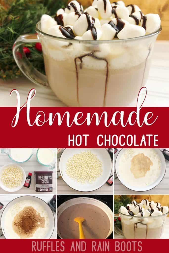 photo collage tutorial of Easy Recipe for Homemade Hot Chocolate with text which reads homemade hot choclate