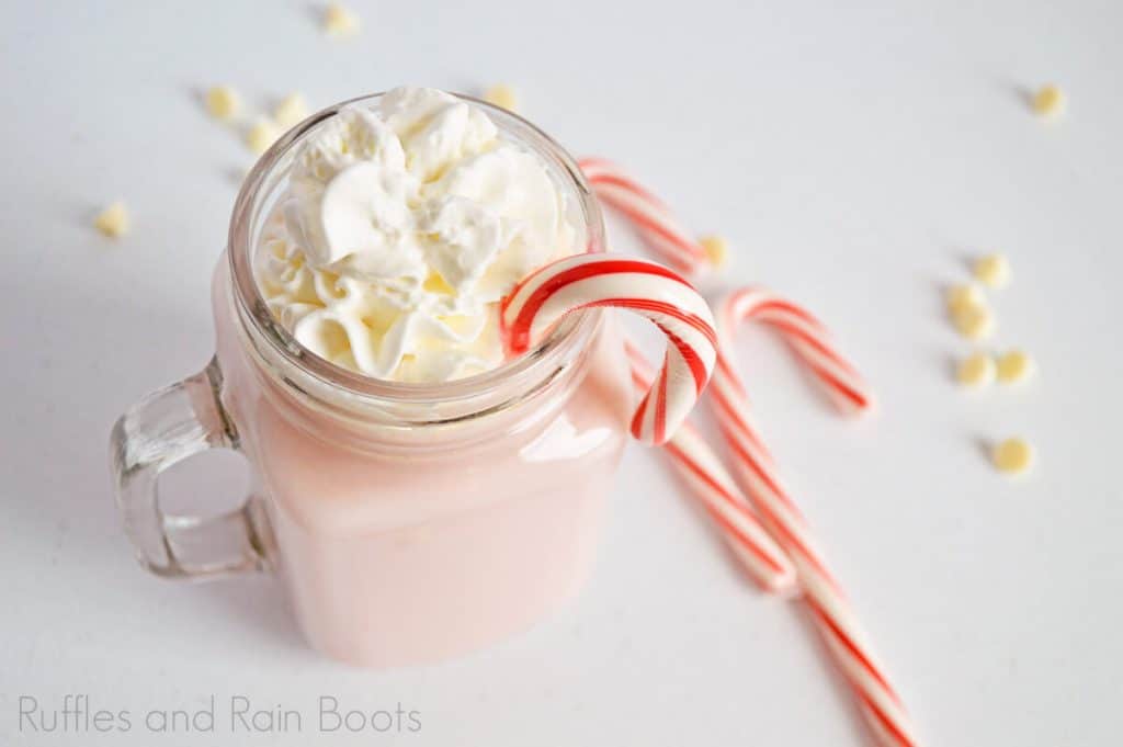 Peppermint Hot Cocoa Recipe for the Holidays on a white table