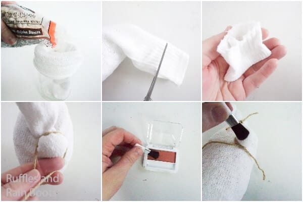 photo collage tutorial of how to make a dollar store sock gnome