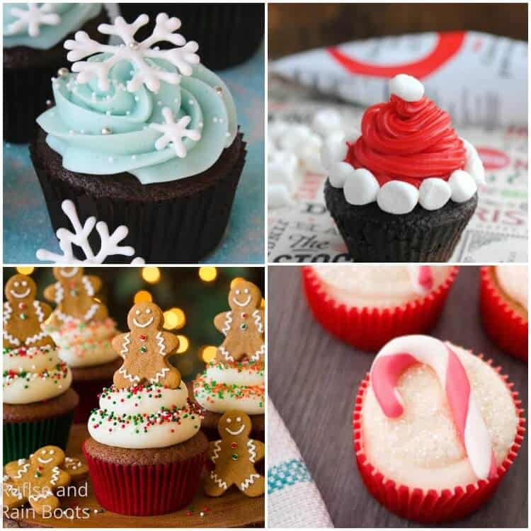 photo collage of how to make christmas cupcakes for the holidays S