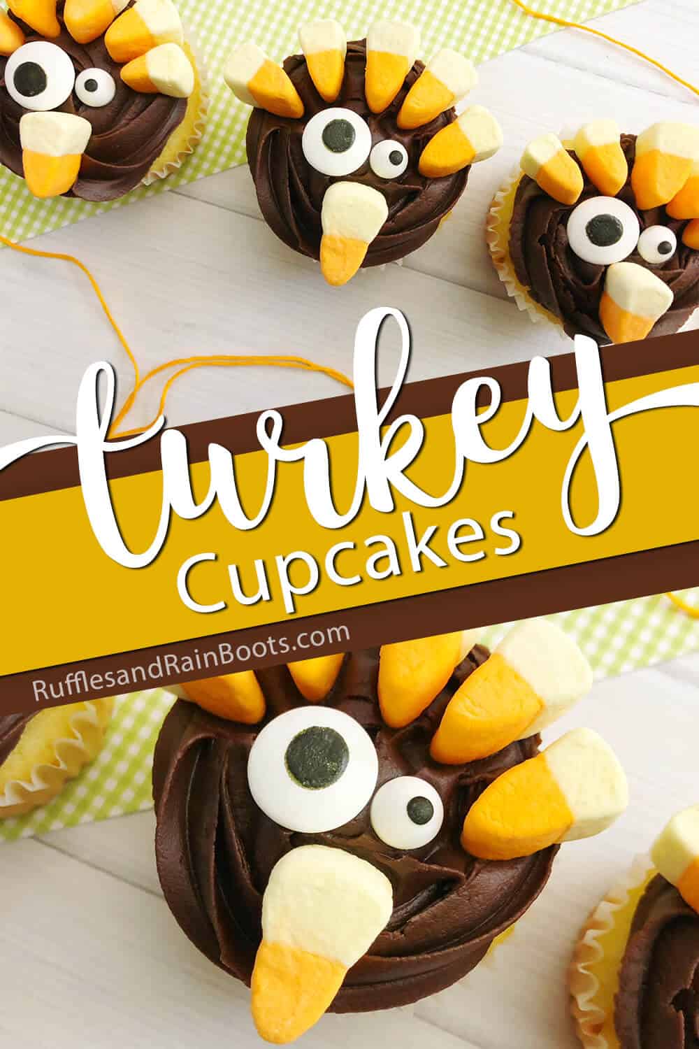photo collage of easy cupcakes for thanksgiving with text which reads turkey cupcakes
