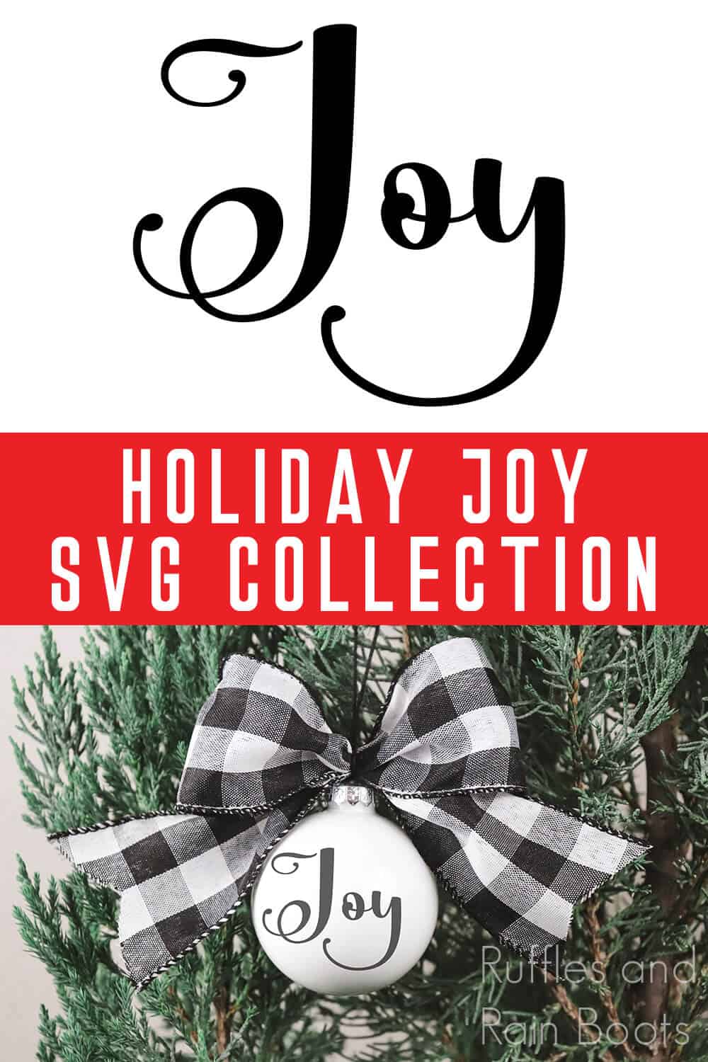 photo collage of flourished joy Christmas SVG with text which reads holiday joy SVG collection