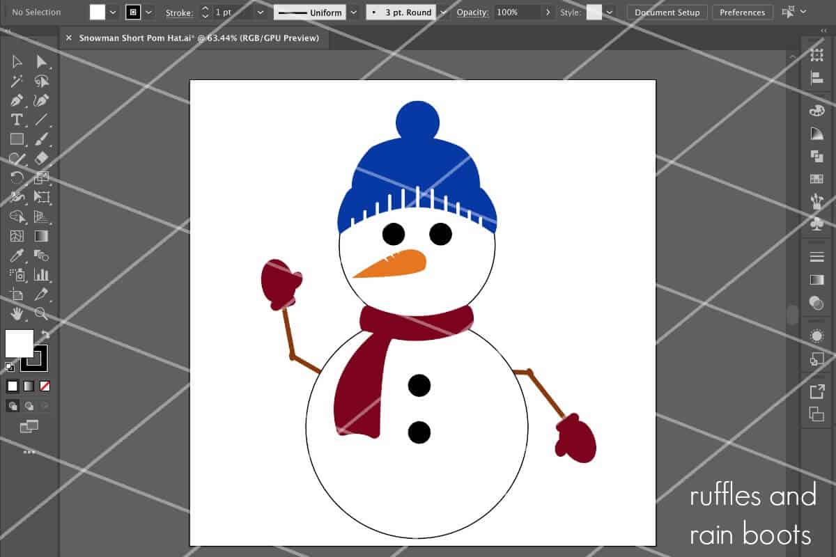 free snowman svg from ruffles and rain boots shown in Adobe Illustrator